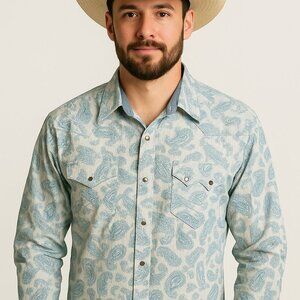 Cody James Men's Blue Paisley Pearl Snap Western Shirt Long Sleeve Size XL